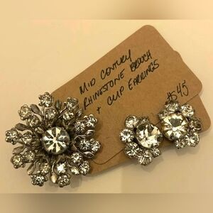 MCM Rhinestone Snowflake Brooch + Earrings Set